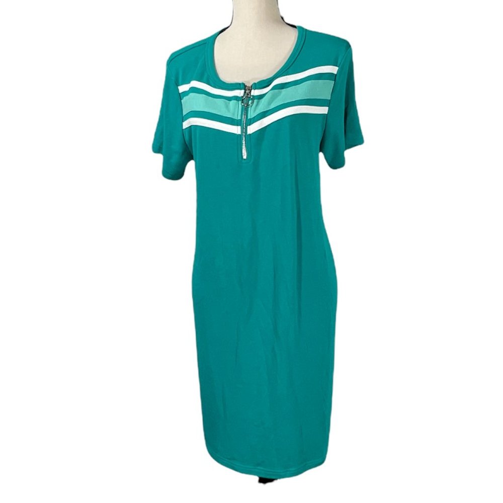 K. Jordan Women's Quarter Zip Striped Track Dress Teal Size L Large